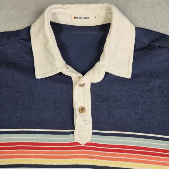 Marine Layer Polo Mens Small Colorful Weekend Collar Shirt Lightweight Striped - Picture 2 of 11